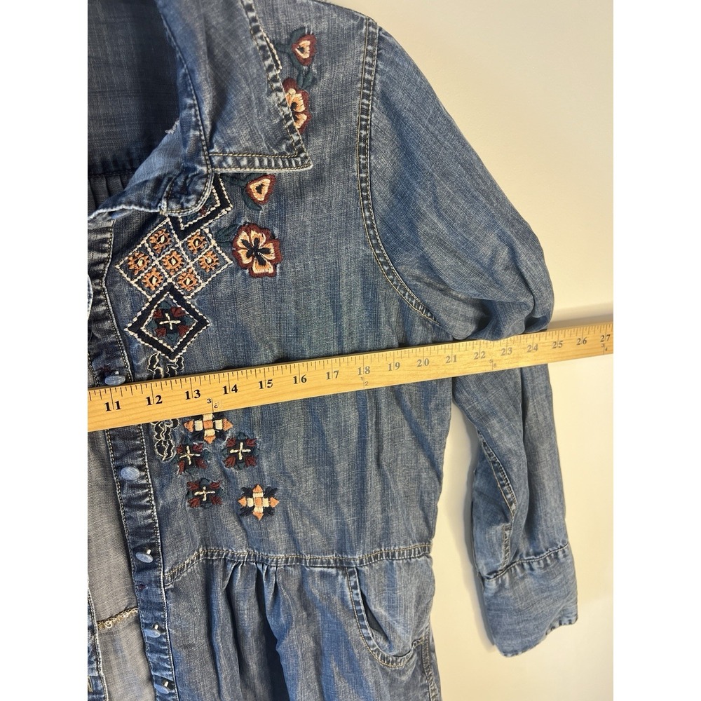 Soft Surroundings Women Denim Tunic Chambray Embroidered Boho Western Shirt L - Picture 11 of 11